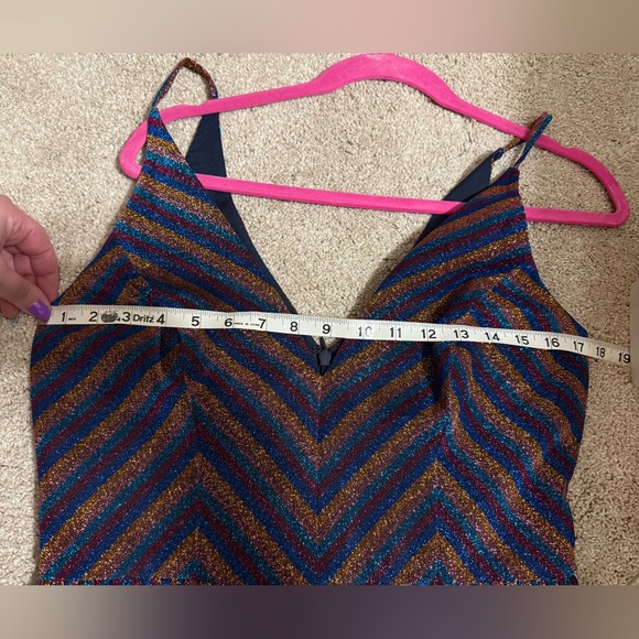 Dress the Population Haley Metallic Cobalt Pleated Chevron Dress Medium - Picture 11 of 12